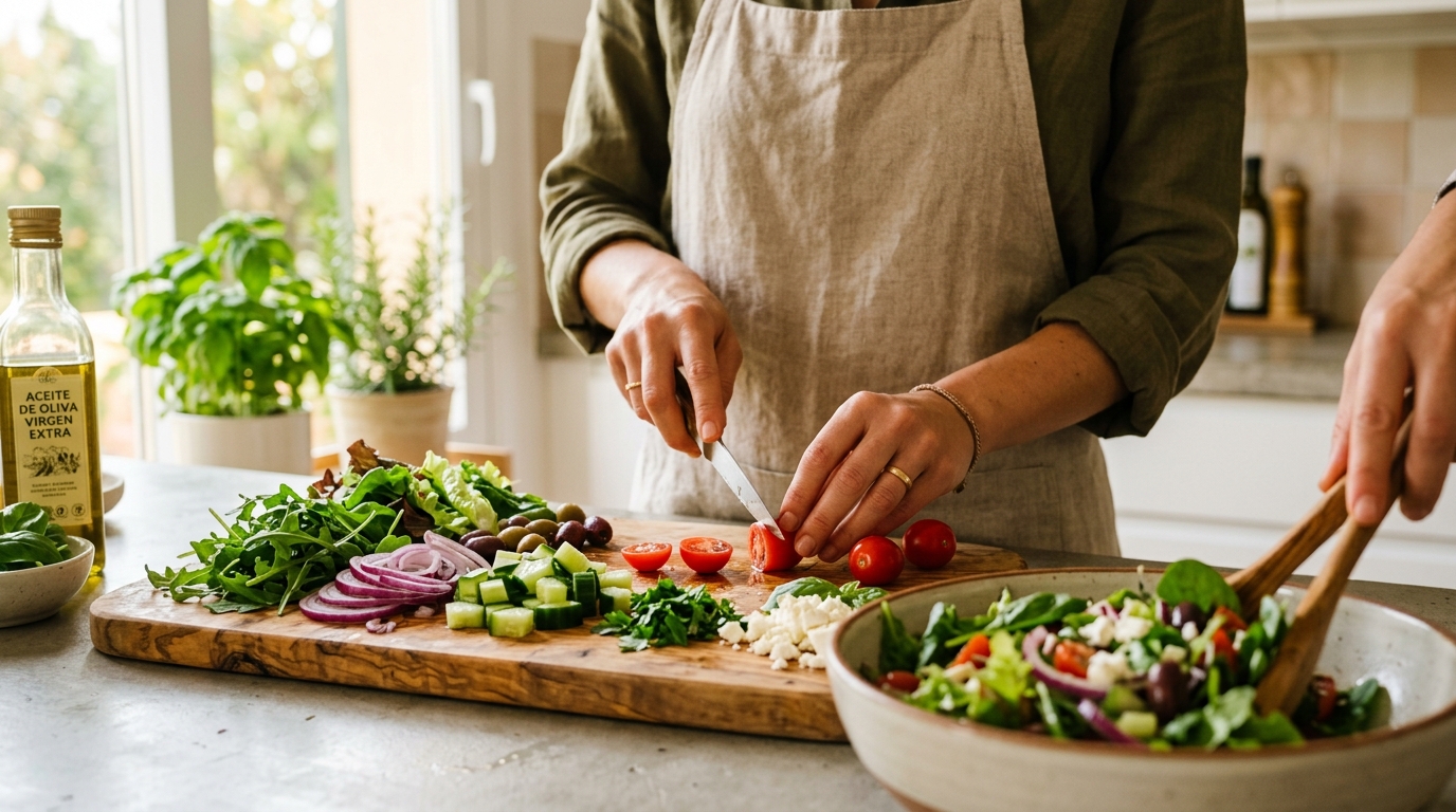 Persona preparando bebida nutritiva en cocina moderna