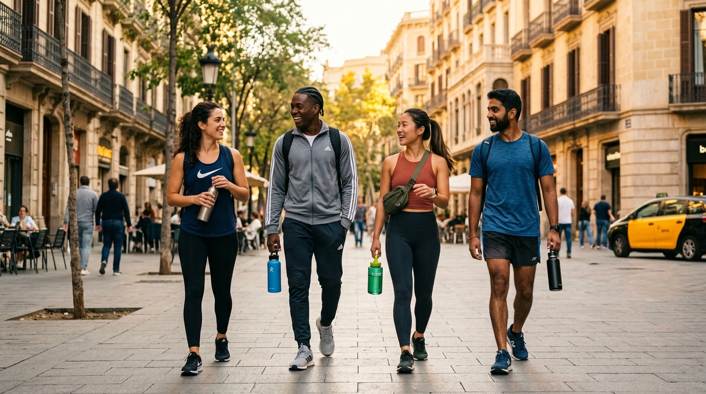 Personas comenzando su día con actividad en entorno urbano